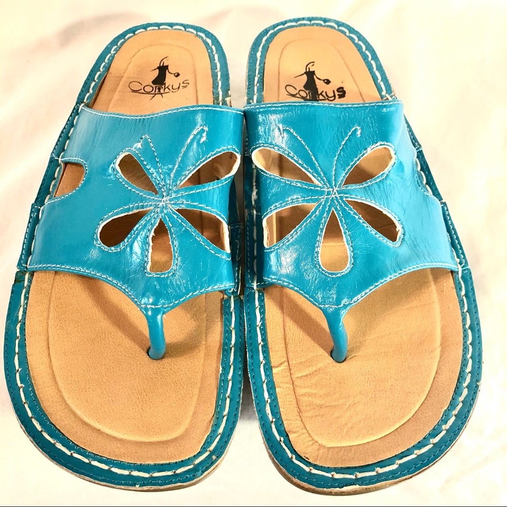 Corkys Emily Teal Butterfly Sandals Size 6 Comfy!
